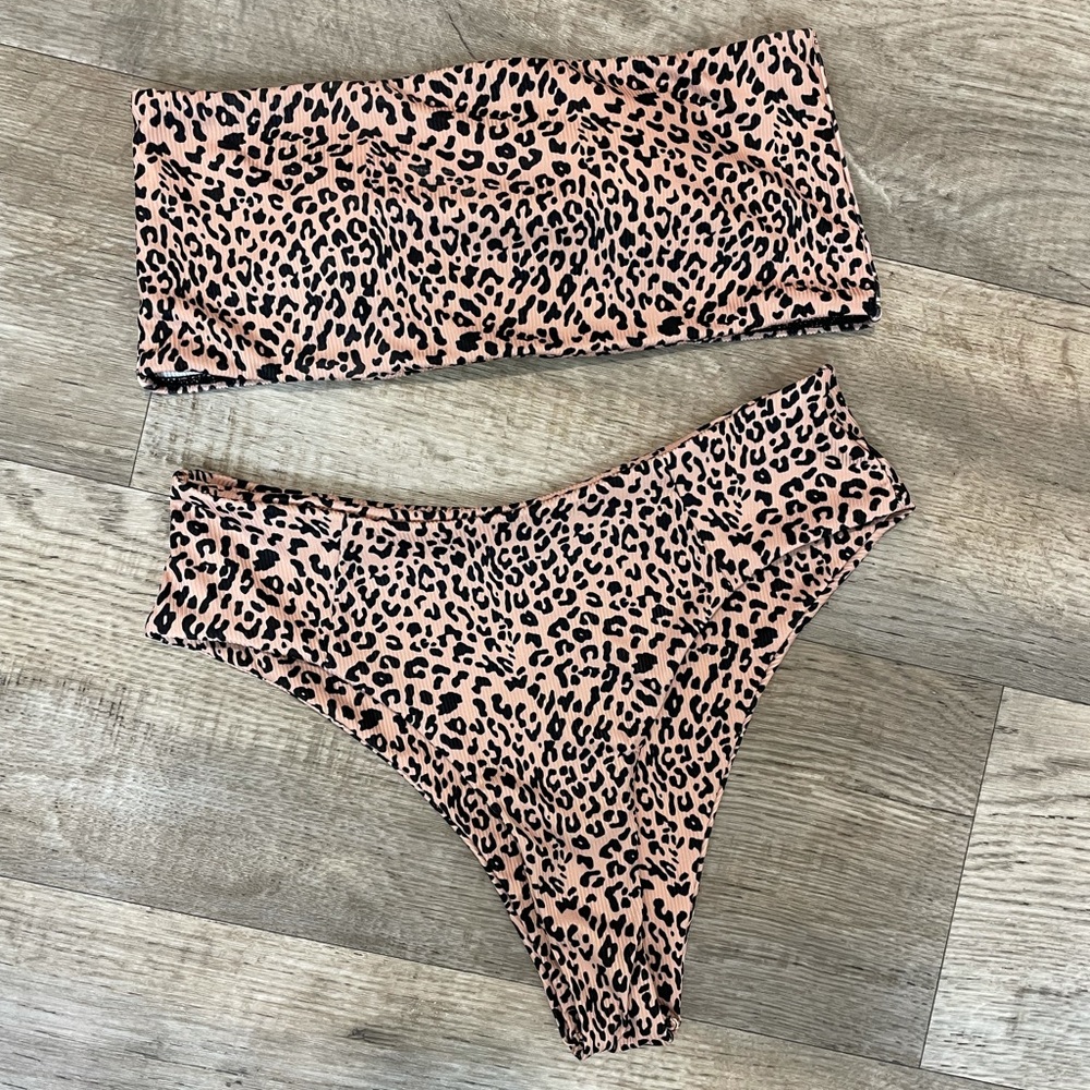 Cheetah print bandeau bikini